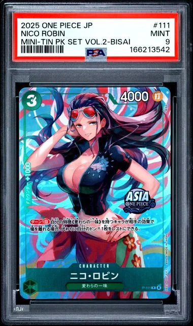 PSA 9 -2025 ONE PIECE JAPANESE MINI-TIN PACK SET VOL.2 #111 NICO ROBIN MINI-TIN PK SET VOL.2-BISAI