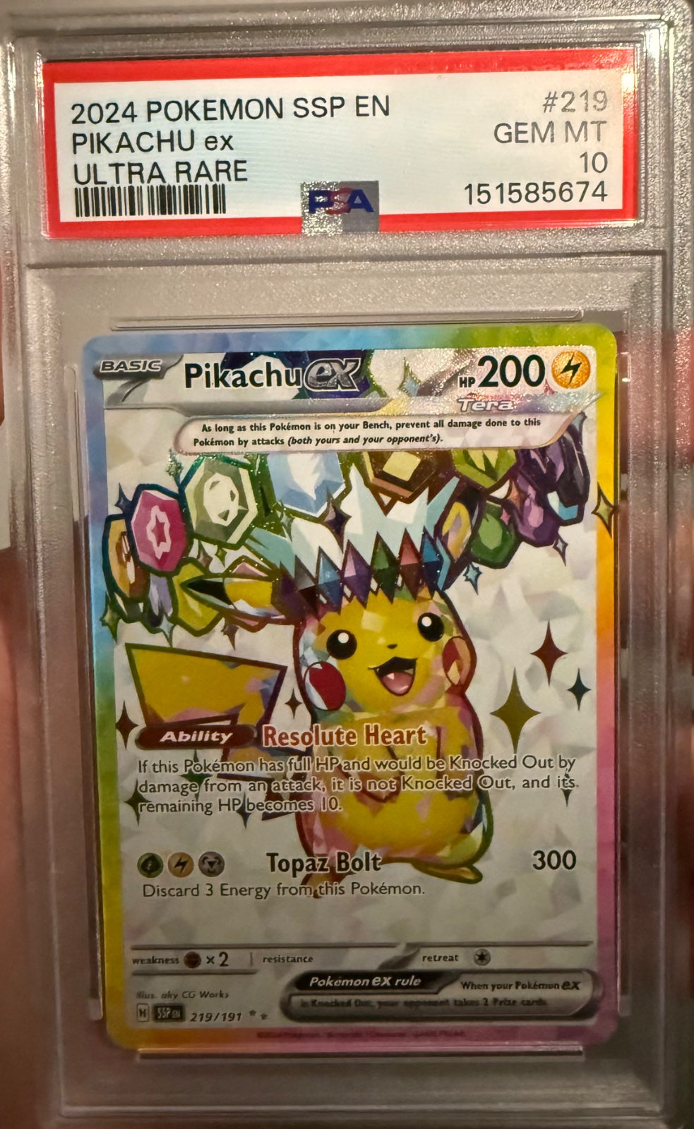 Pikachu ex 219/191 (Surging Sparks) — PSA 10