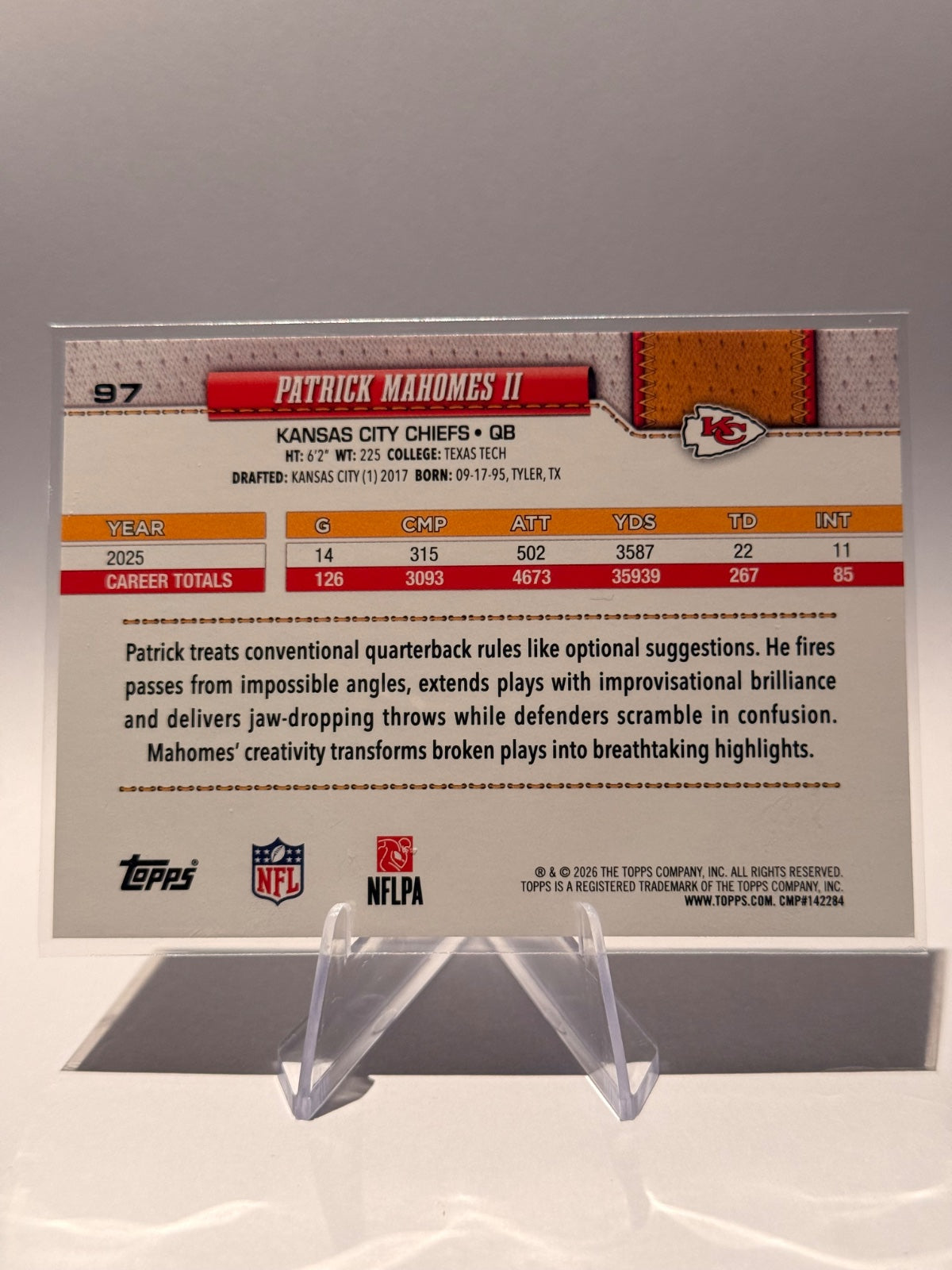 2026 Topps Patrick Mahomes II #97 – Kansas City Chiefs – Foil Parallel