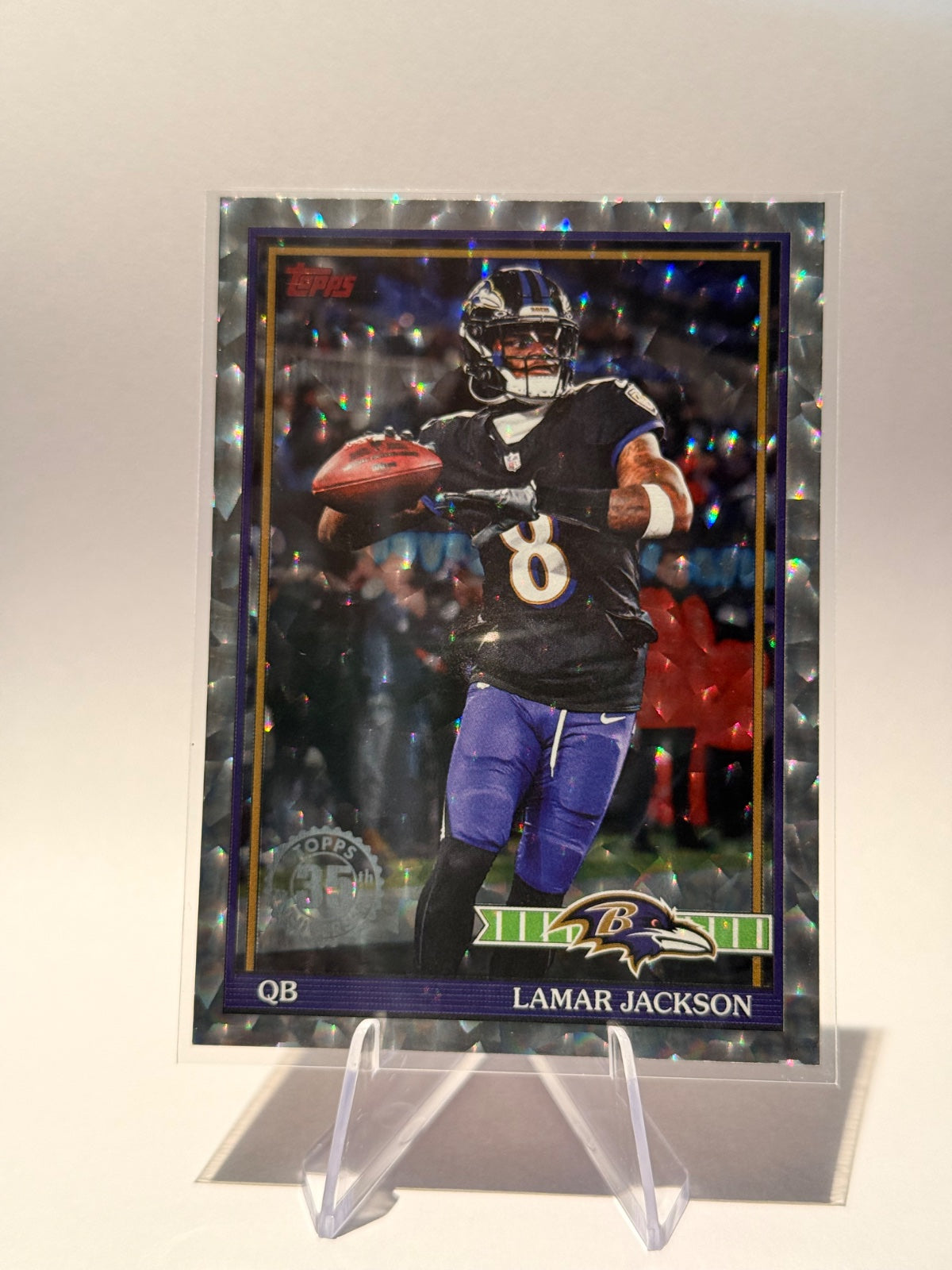 2026 Topps Lamar Jackson #91TF-7 – 35th Anniversary Crackle Foil – Baltimore Ravens