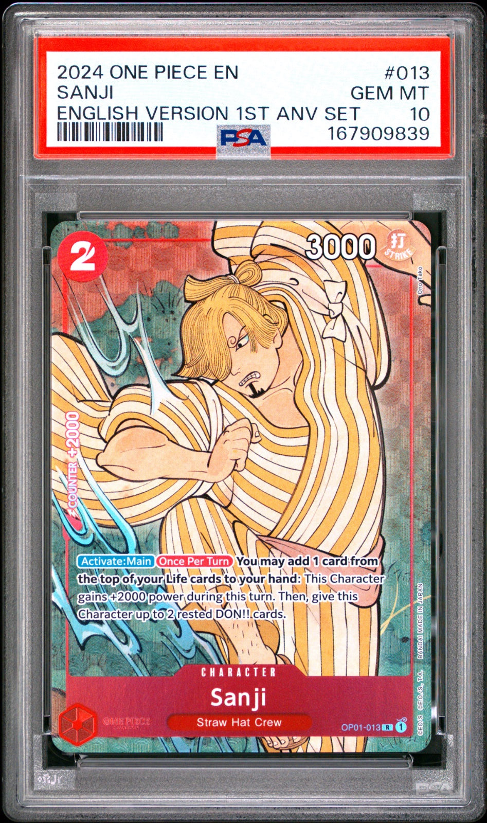 Sanji (English Version 1st Anniversary Set) OP01-013 (One Piece Promotion Cards) — PSA 10