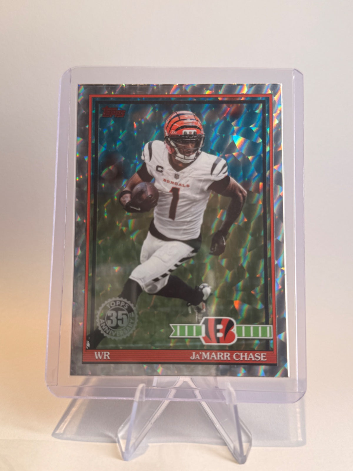 2026 Topps Football Ja’Marr Chase #91TF-23 35th Anniversary Mega Box Crackle Foil