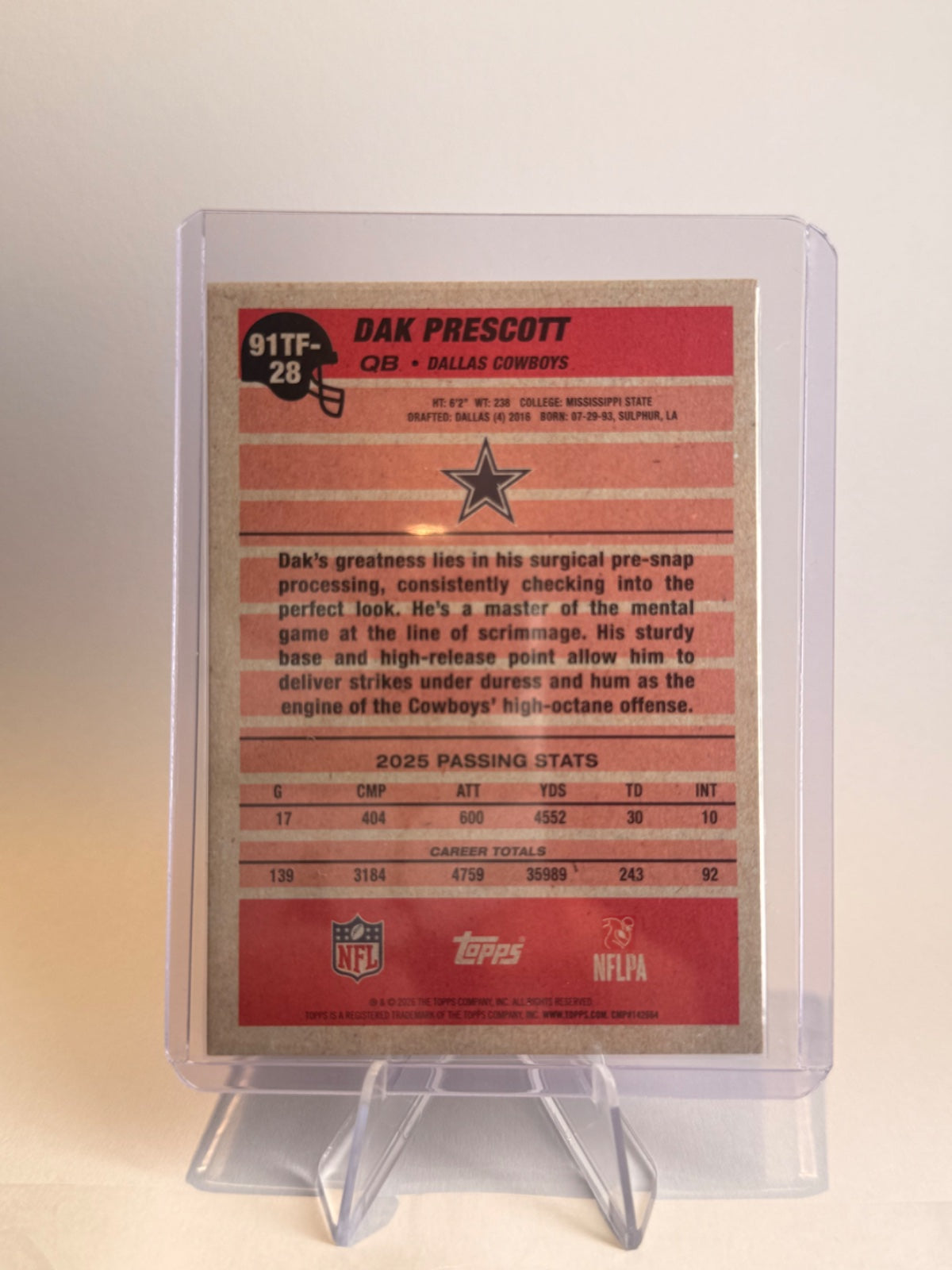 2026 Topps Football Dak Prescott #91TF-28 35th Anniversary Pink Crackle Foil