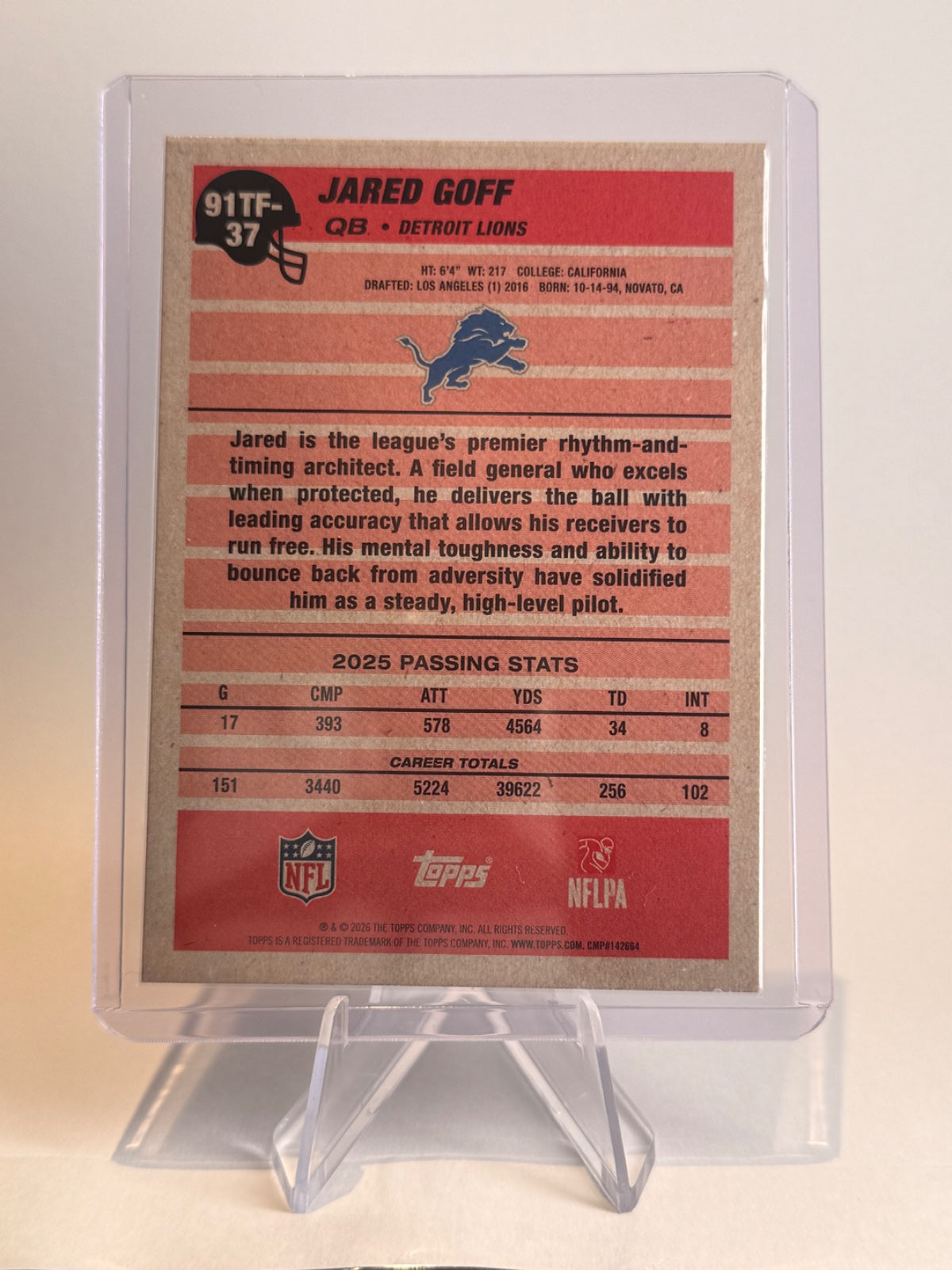 2026 Topps Football Jared Goff #91TF-37 35th Anniversary Mega Box Crackle Foil