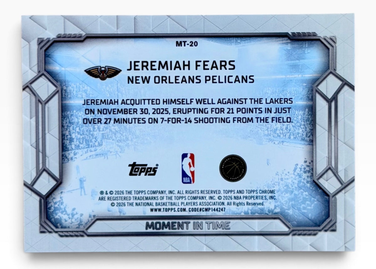 2025-26 Topps Chrome Update Jeremiah Fears Moment in Time