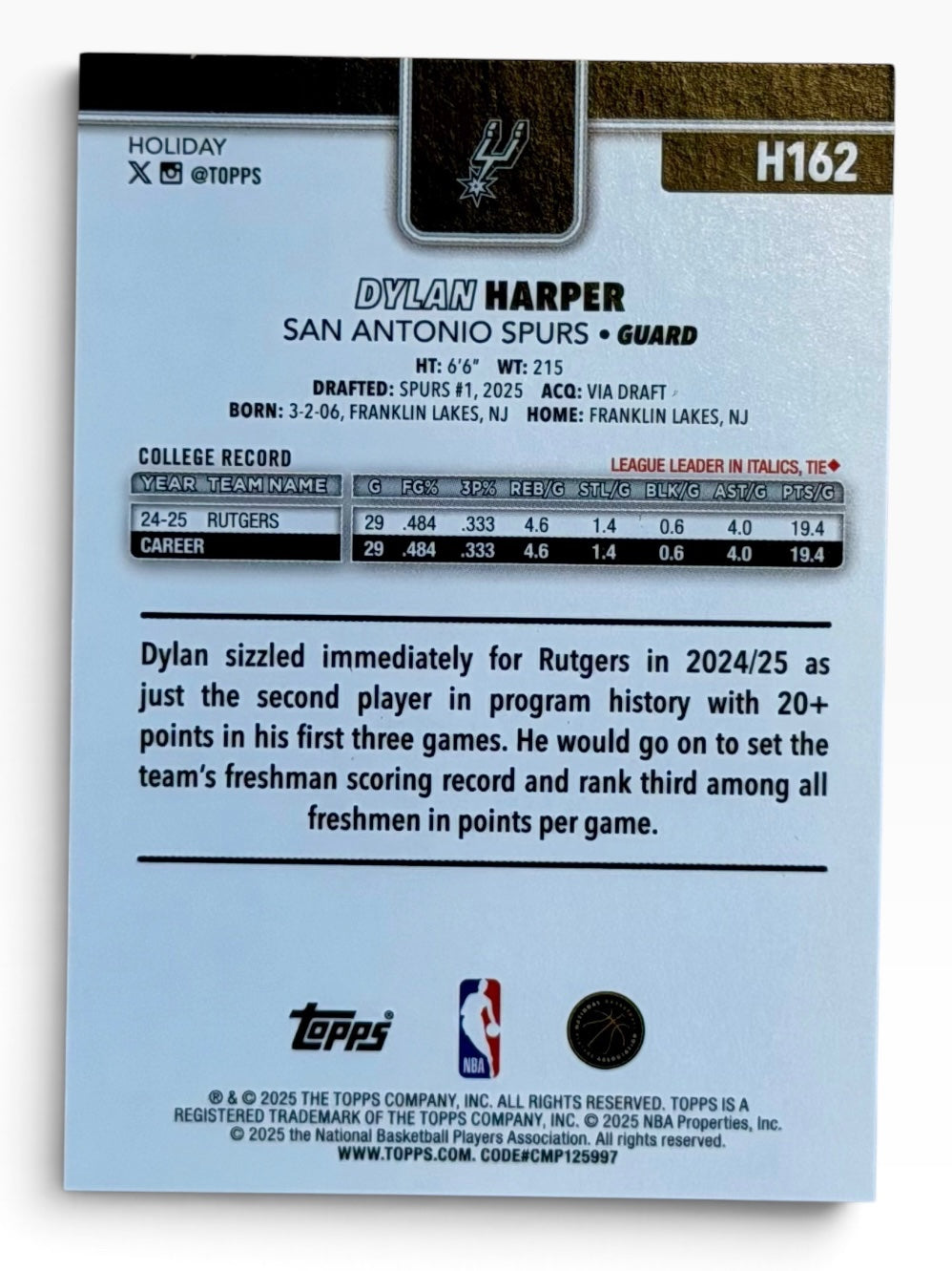 2025-26 Topps Holiday Dylan Harper