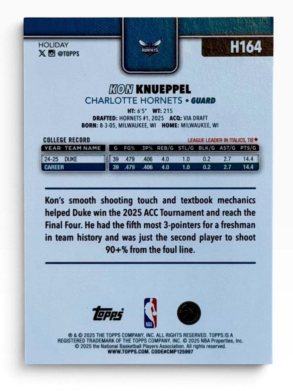 2025-26 Topps Holiday Kon Knueppel