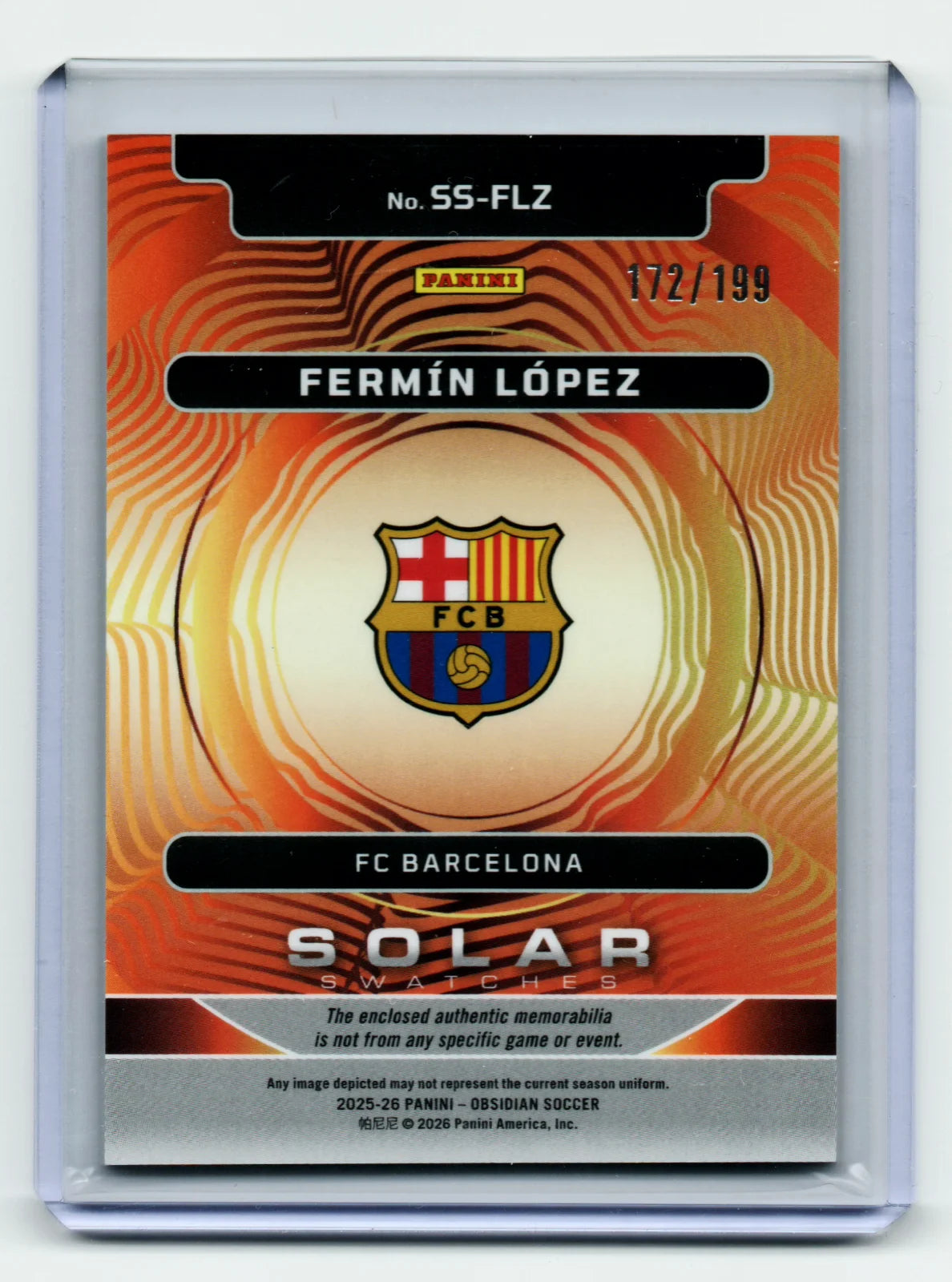 Fermin Lopez Swatches Relic  #172/199 2025-26 Panini Obsidian Solar Barcelona