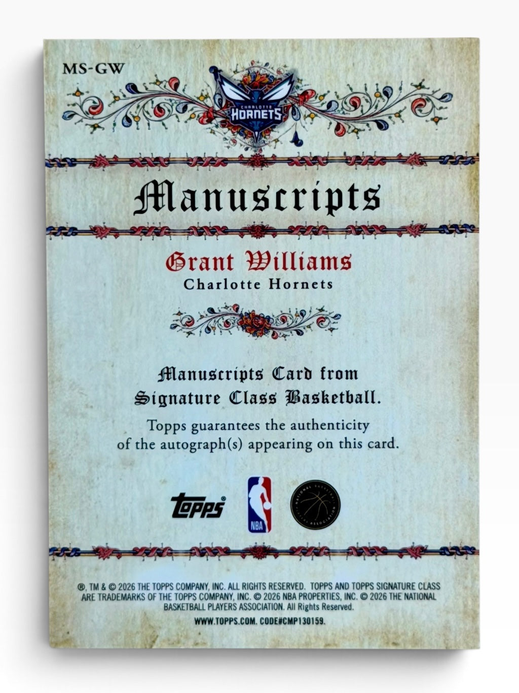 2025-26 Topps Signature Class Grant Williams Manuscript Signature