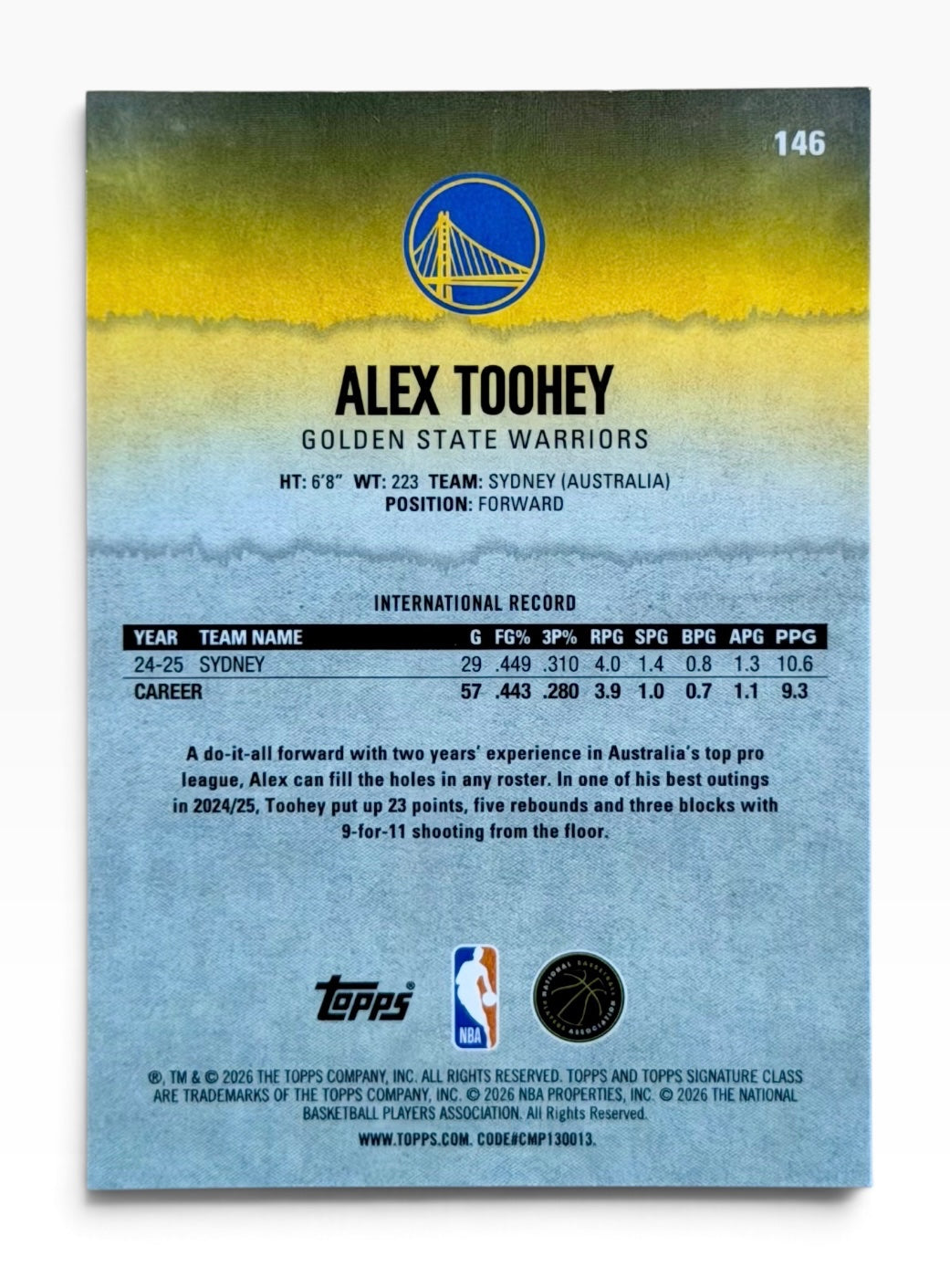 2025-26 Topps Signature Class Alex Toohey Yellow /275