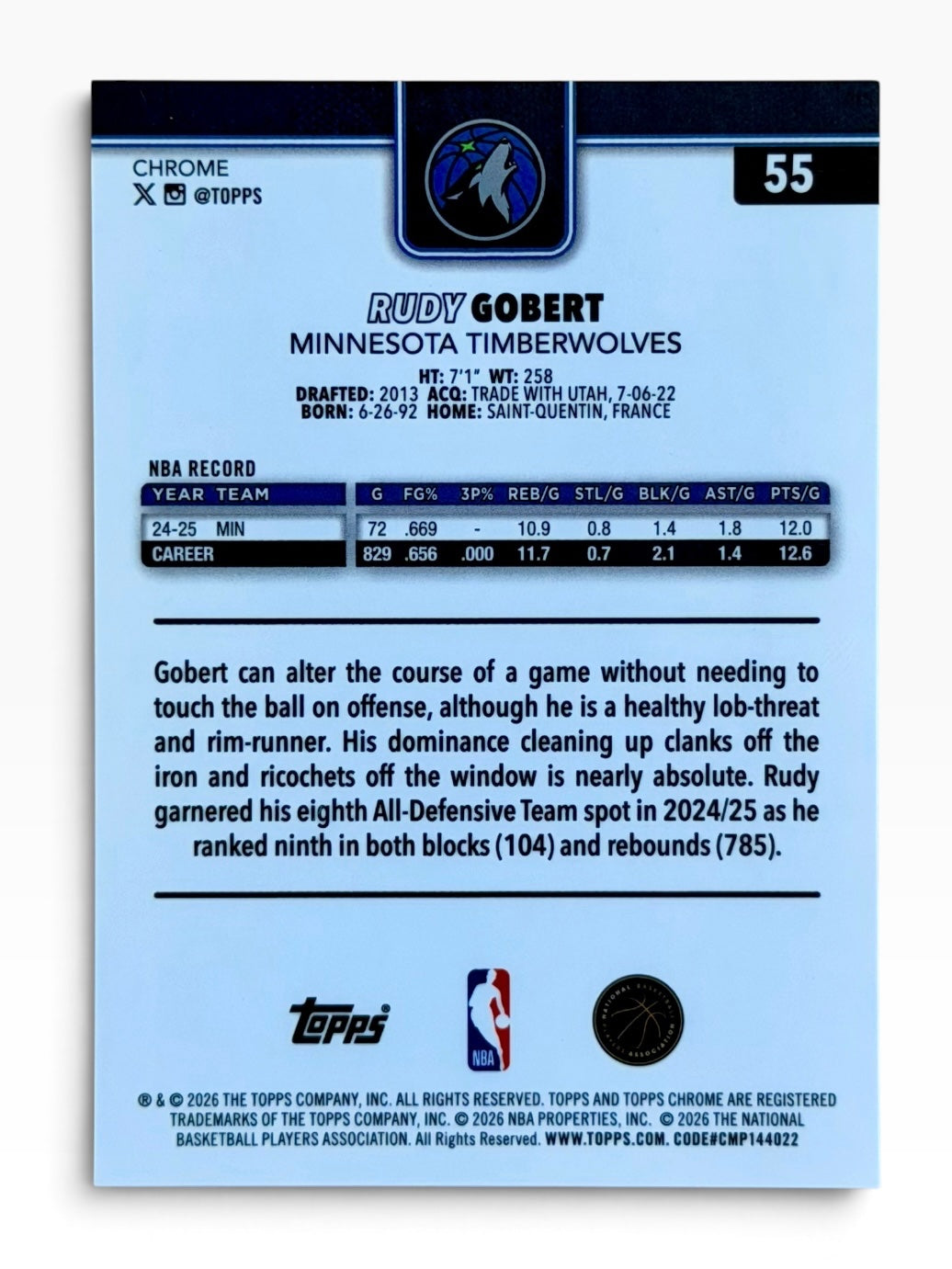 2025-26 Topps Chrome Update Rudy Gobert Orange Raywave /25