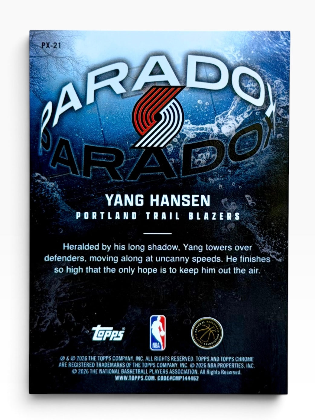 2025-26 Topps Chrome Update Yang Hansen Paradox