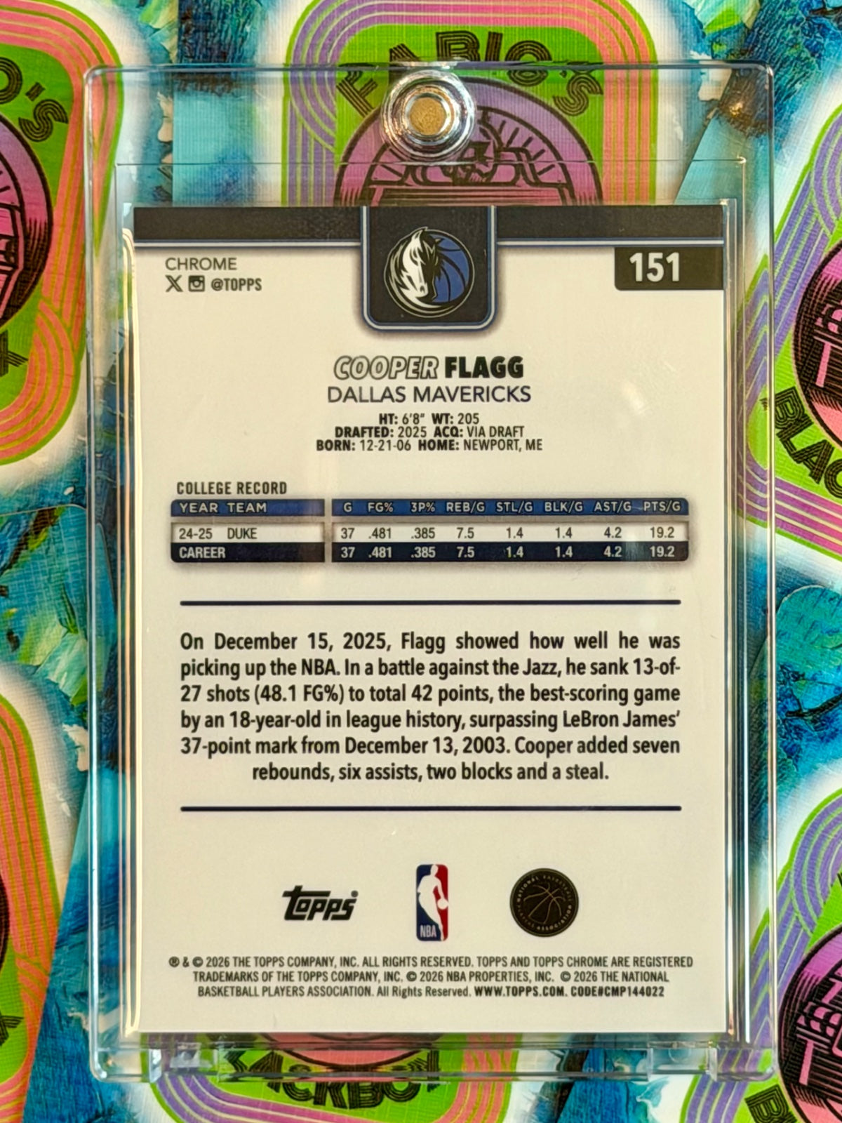 2025-26 Topps Chrome Update Cooper Flagg Red Basketball Refractor 1/5