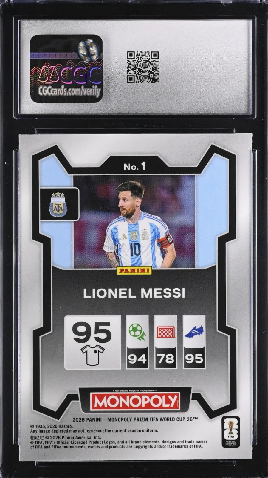 Lionel Messi, Panini, 2026, Prizm Monopoly FWC, CGC 10