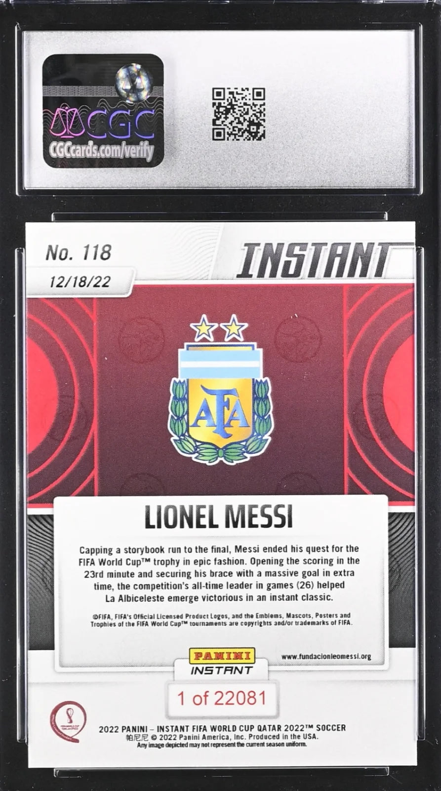 Lionel Messi 2022 Fifa world cup #118 Panini Instant CGC 10