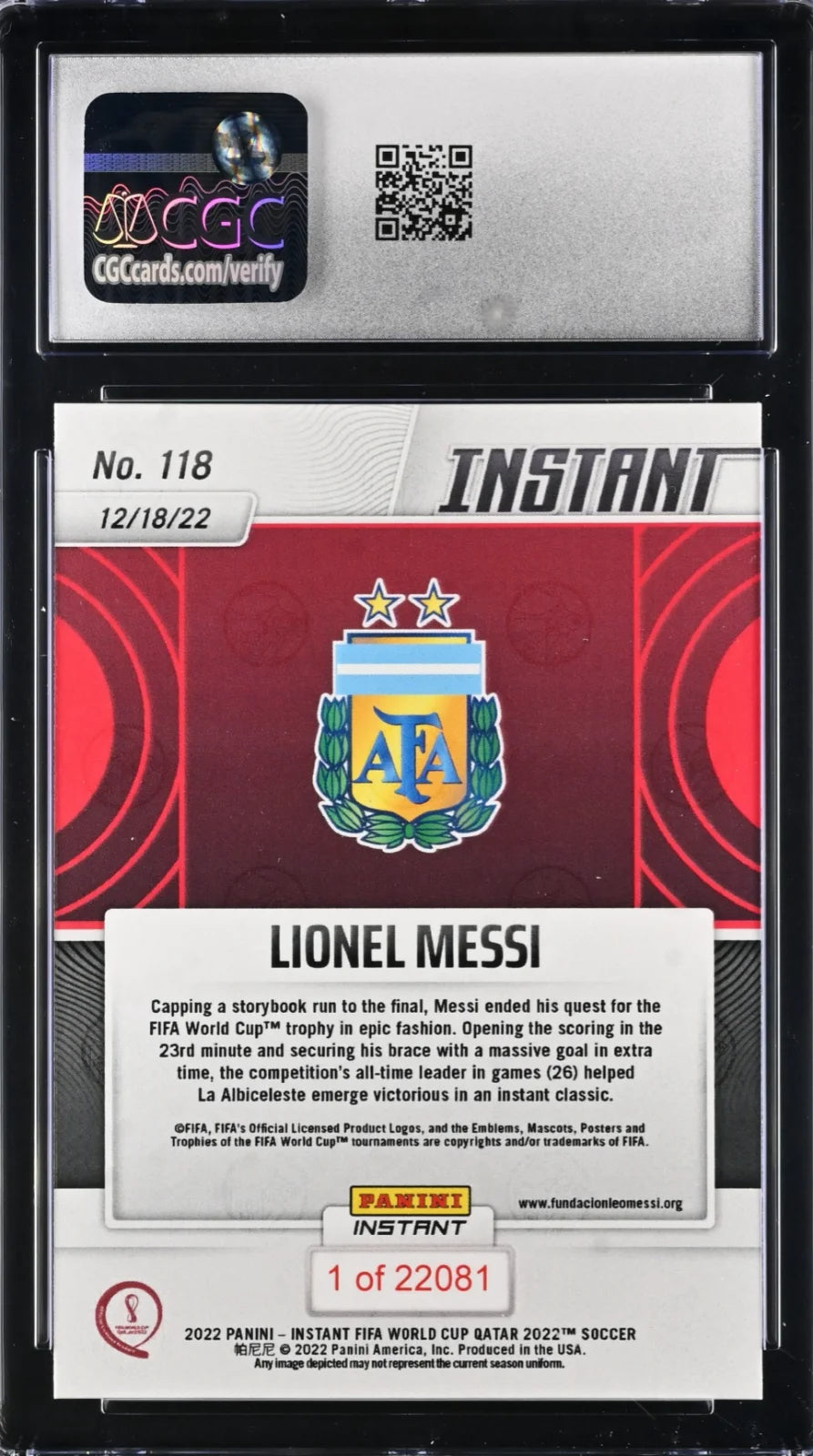 Lionel Messi 2022 Fifa world cup #118 Panini Instant CGC 10