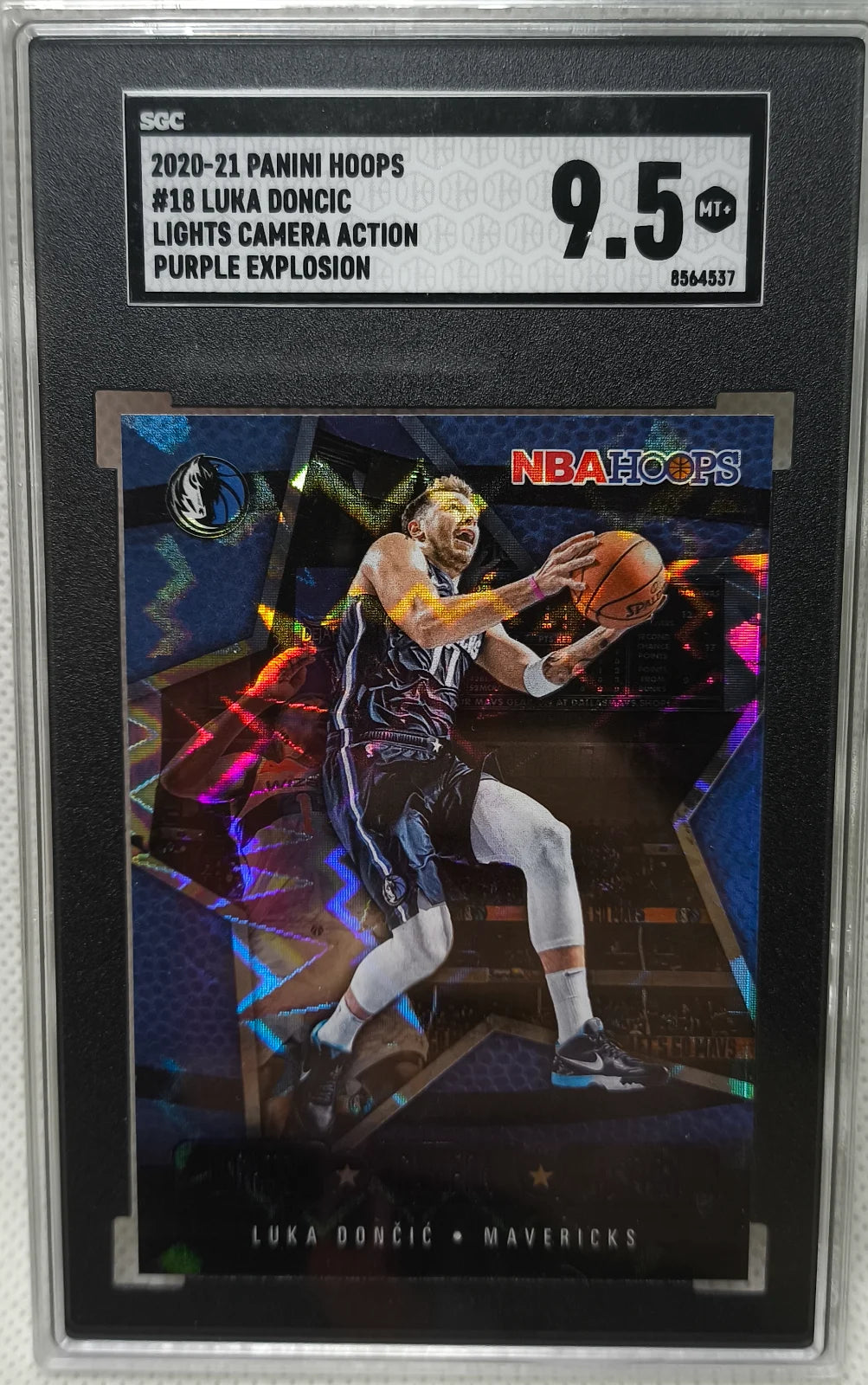 2020-21 Panini Hoops #18 Luka Doncic Purple Explosion SGC 9.5