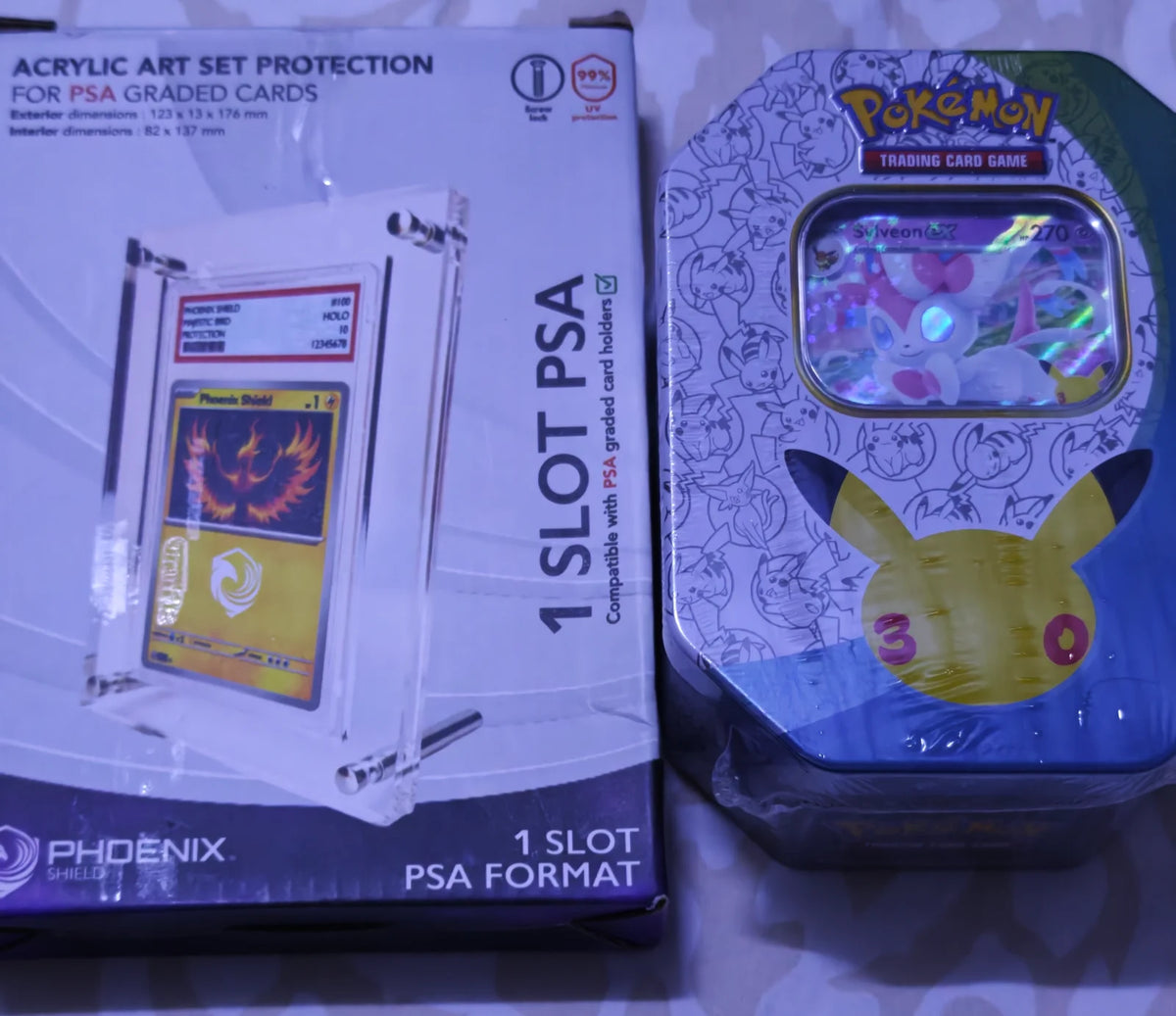 30th Celebration Tin [Sylveon ex] & acrylic slab protector bundle
