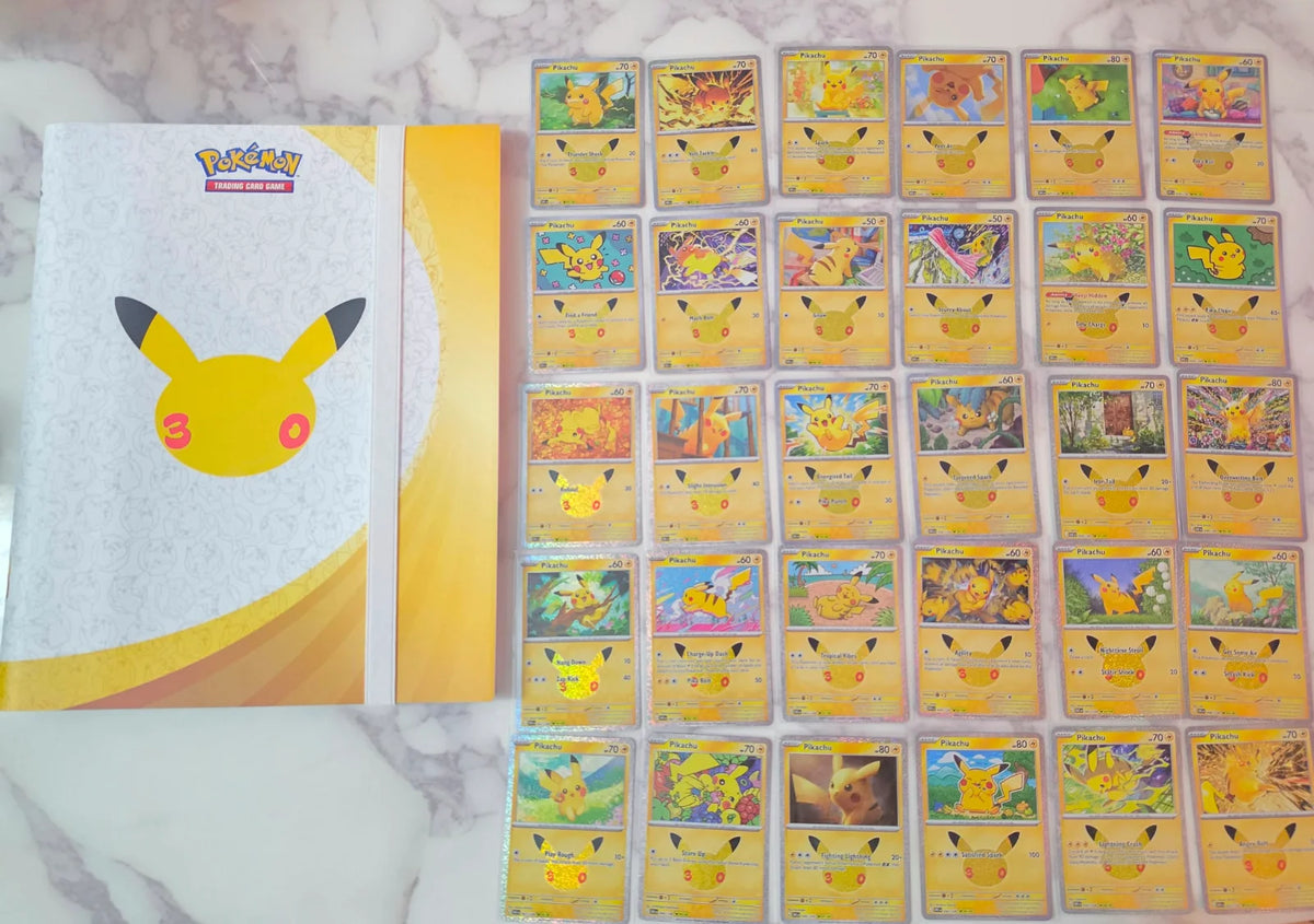 Pokémon 30th Celebration – Complete Pikachu 30/30 Set + Official Binder