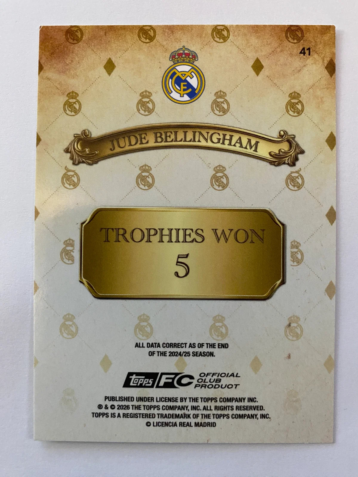 2025-26 Topps Real Madrid Team Set - #41 Jude Bellingham King Real