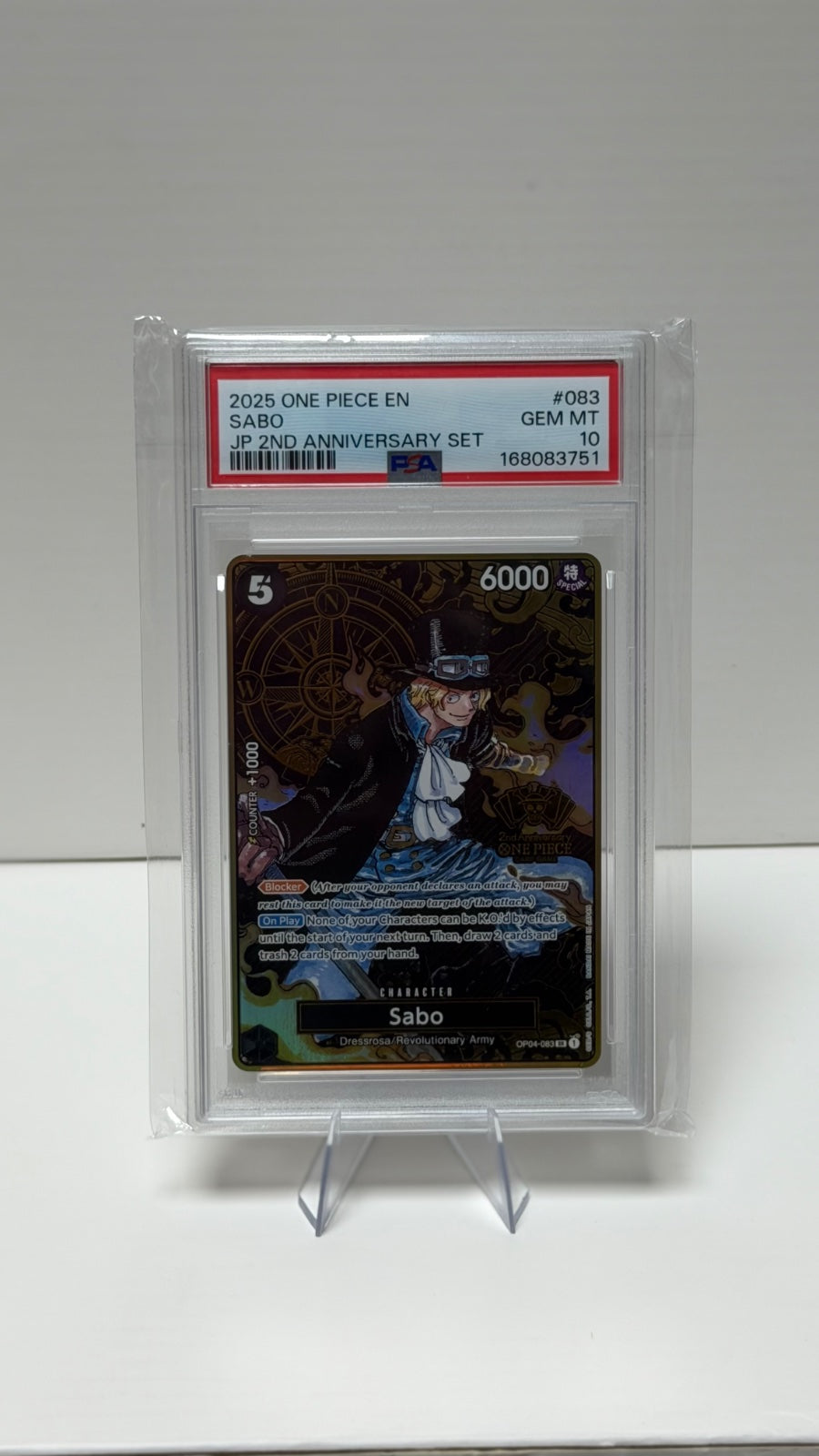 Sabo (One Piece Japanese Version 2nd Anniversary Set) OP04-083 (One Piece Promotion Cards) — PSA 10