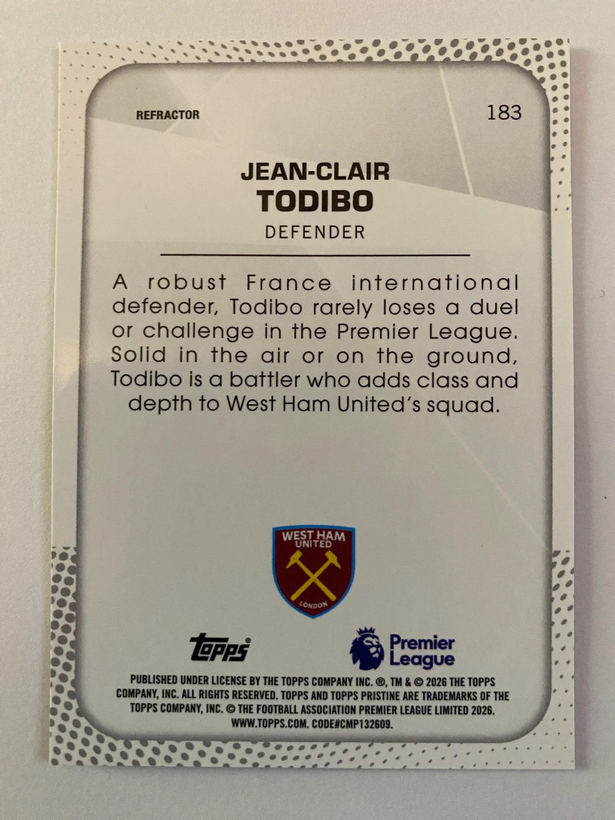 2025-26 Topps Pristine Premier League - Refractor #183 Jean-Clair Todibo