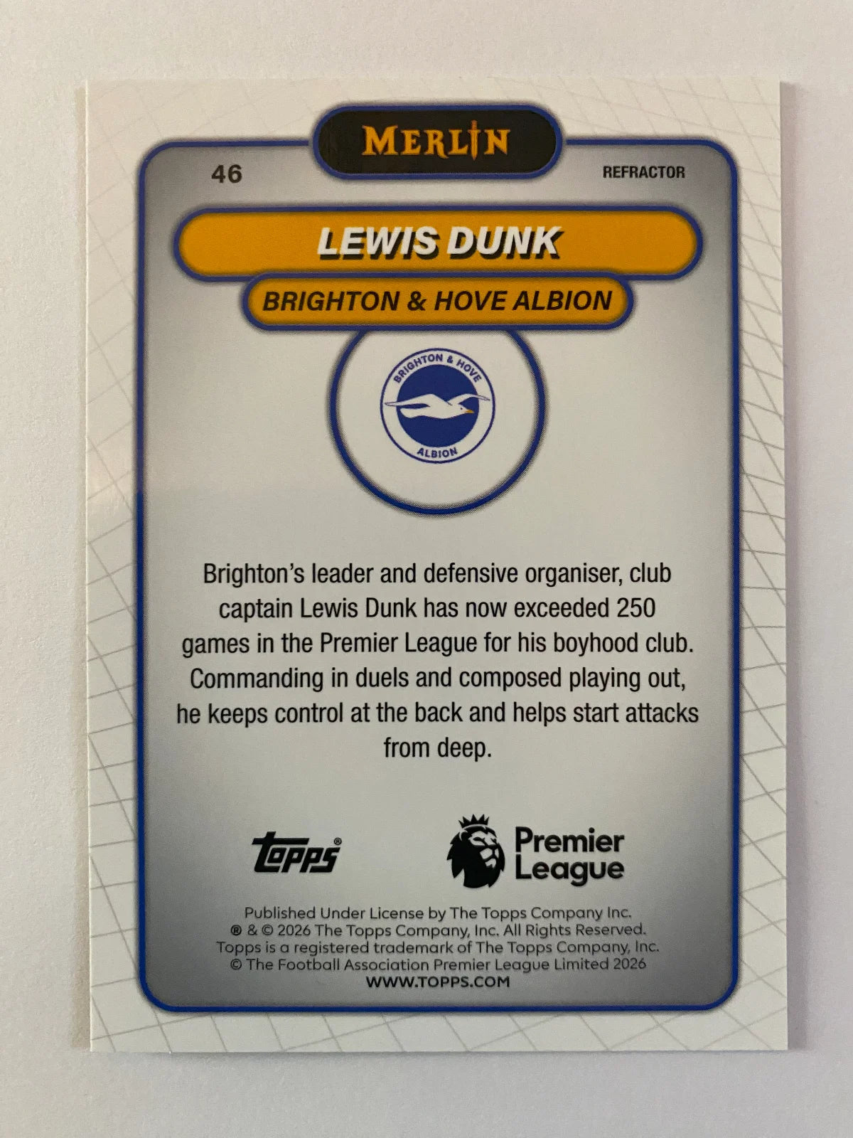 2026 Merlin Premier League - Refractor #46 Lewis Dunk