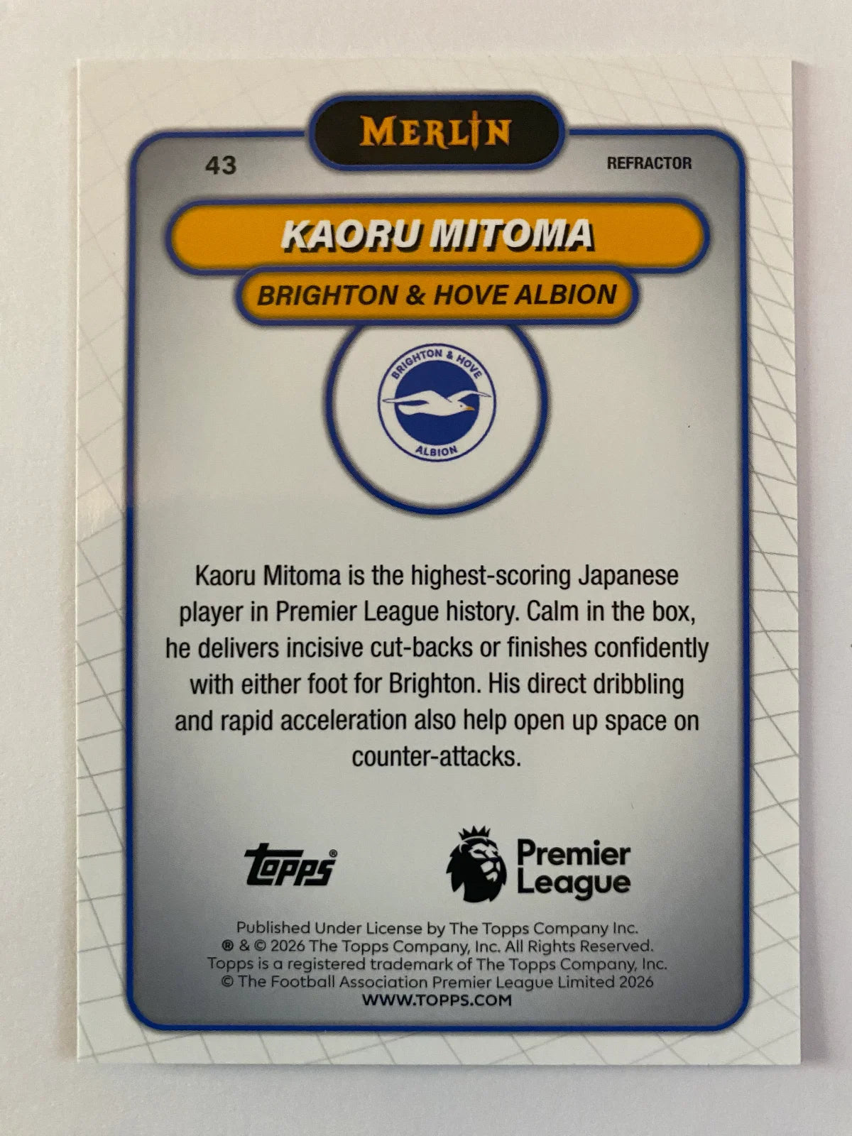 2026 Merlin Premier League - Refractor #43 Kaoru Mitoma