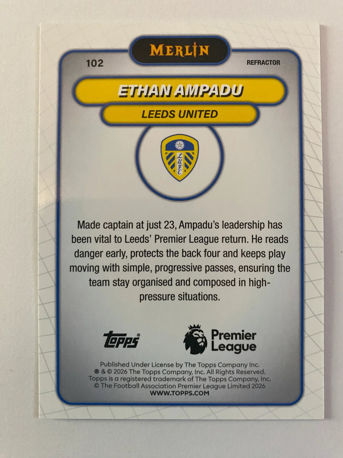 2026 Merlin Premier League - Refractor #102 Ethan Ampadu