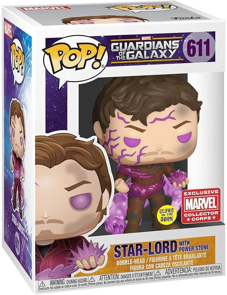 Funko Pop! Star-Lord with Power Stone #611  Marvel Collector Corps Exclusive featuring glow-in-the-dark features.
