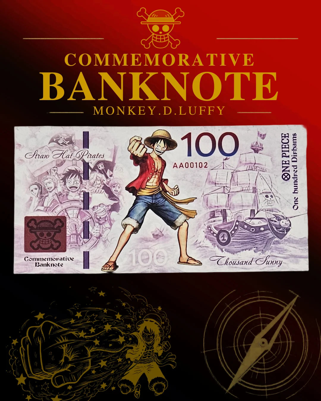 Monkey D. Luffy - 100 Dirhams (Unique Collectable Banknote)
