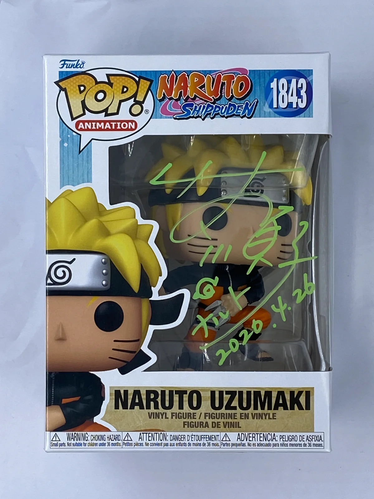 Funko Pop! Animation: Naruto Shippuden - Naruto Uzumaki #1843 SIGNED BY JUNKO TAKEUCHI ( LIGHT GREEN COLOR )