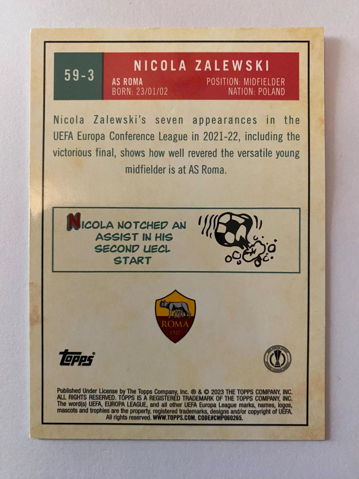 2022-23 Topps Chrome UEFA Club Competitions - 1959 Topps #59-3 Nicola Zalewski RC