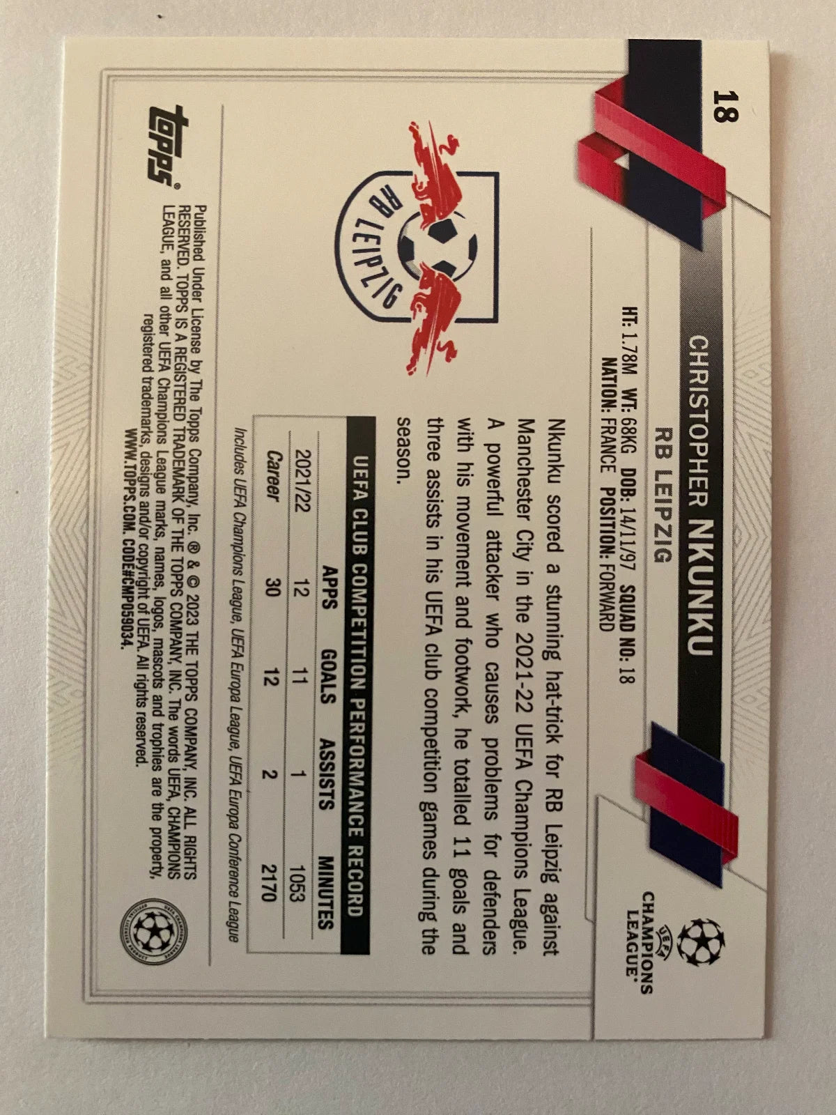 2022-23 Topps UEFA Club Competitions - Pink Sparkle Foil #18 Christopher Nkunku