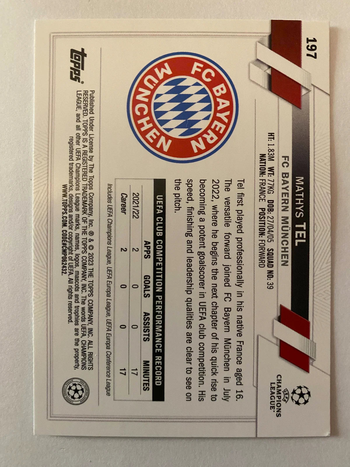 2022-23 Topps UEFA Club Competitions - Starball Foil #197 Mathys Tel Future Stars