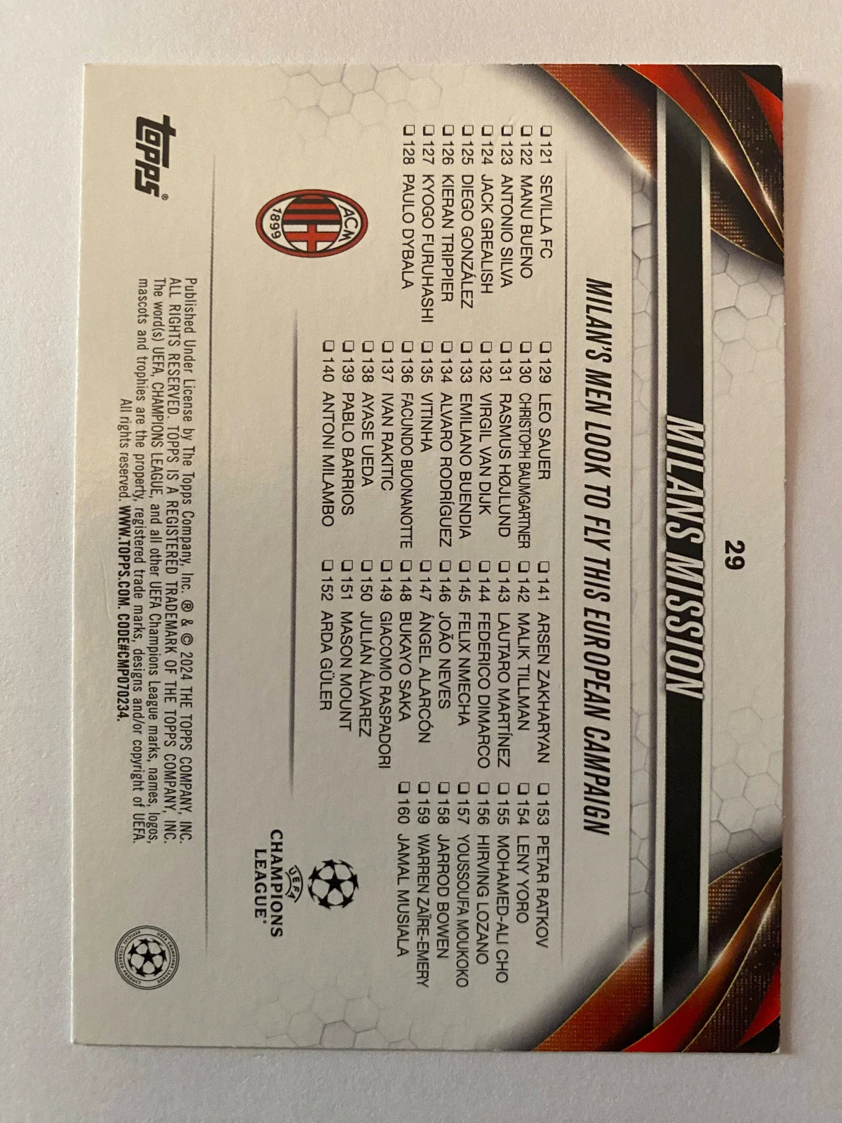 2023-24 Topps UEFA Club Competitions - #29 Milan's Mission