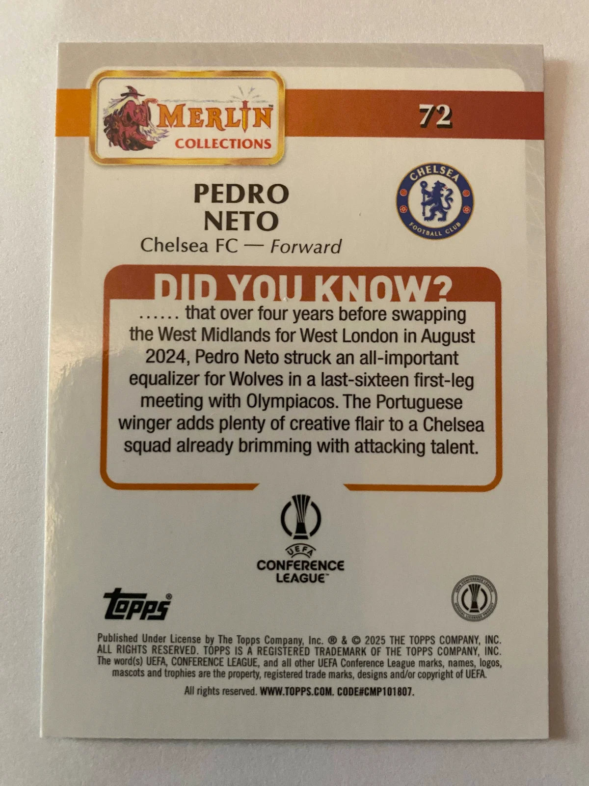 2024-25 Merlin UEFA Club Competitions - #72 Pedro Neto
