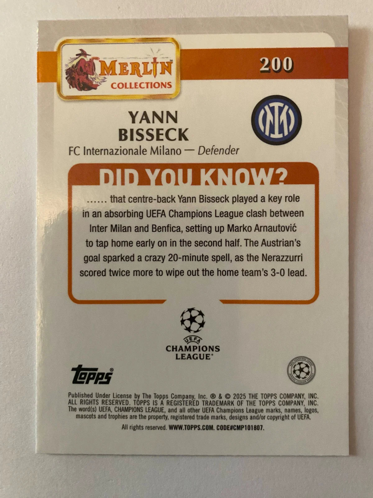 2024-25 Merlin UEFA Club Competitions - Atomic Refractor #200 Yann Bisseck