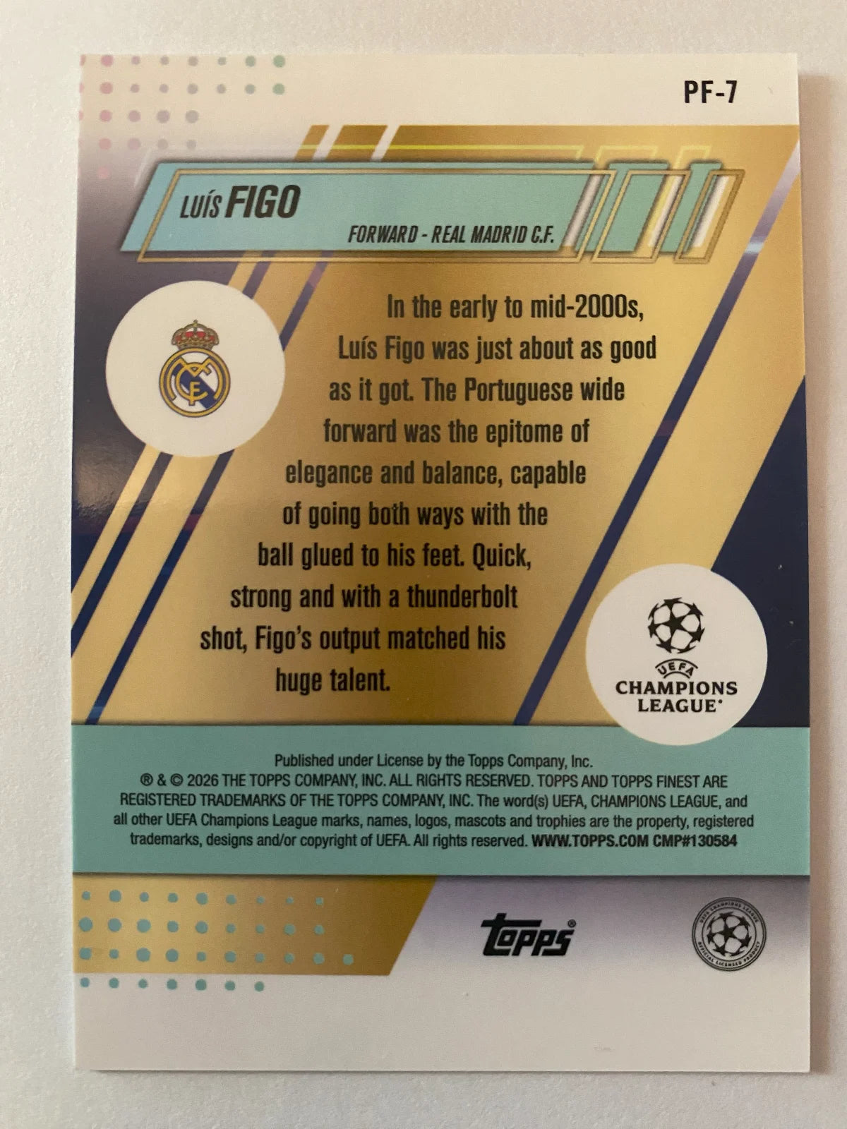 2025-26 Finest UEFA Club Competitions - Prized Footballers #PF-7 Luís Figo