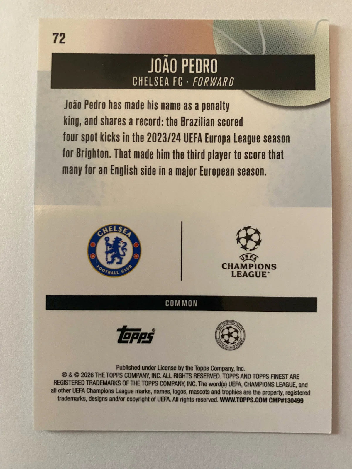 2025-26 Finest UEFA Club Competitions - Checkerboard Refractor #72 João Pedro