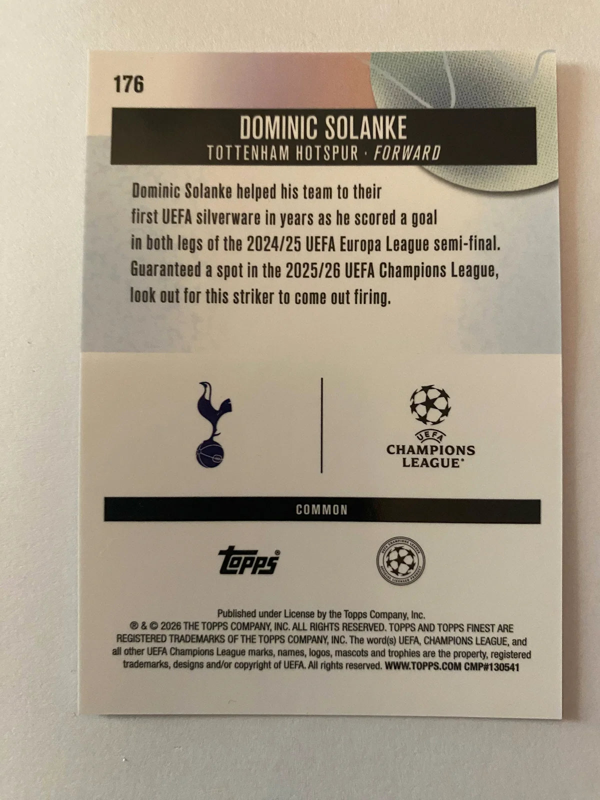2025-26 Finest UEFA Club Competitions - #176 Dominic Solanke