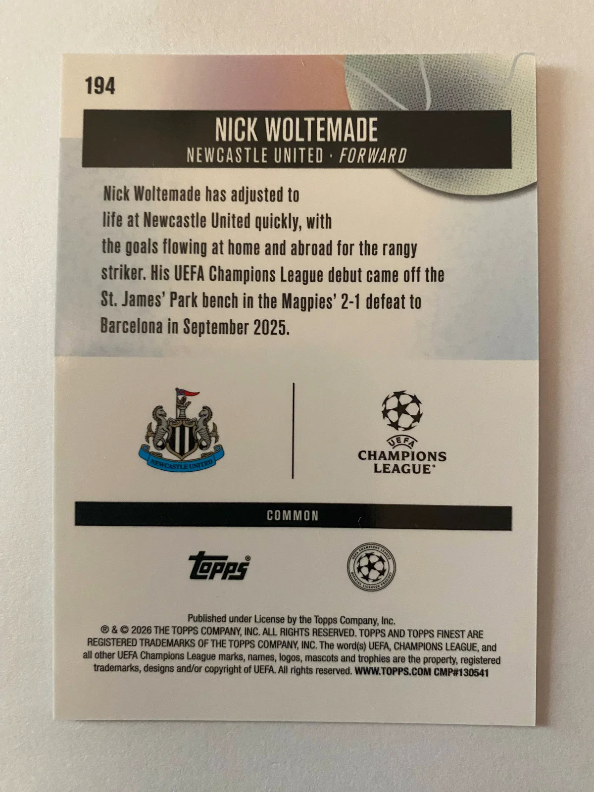 2025-26 Finest UEFA Club Competitions - #194 Nick Woltemade