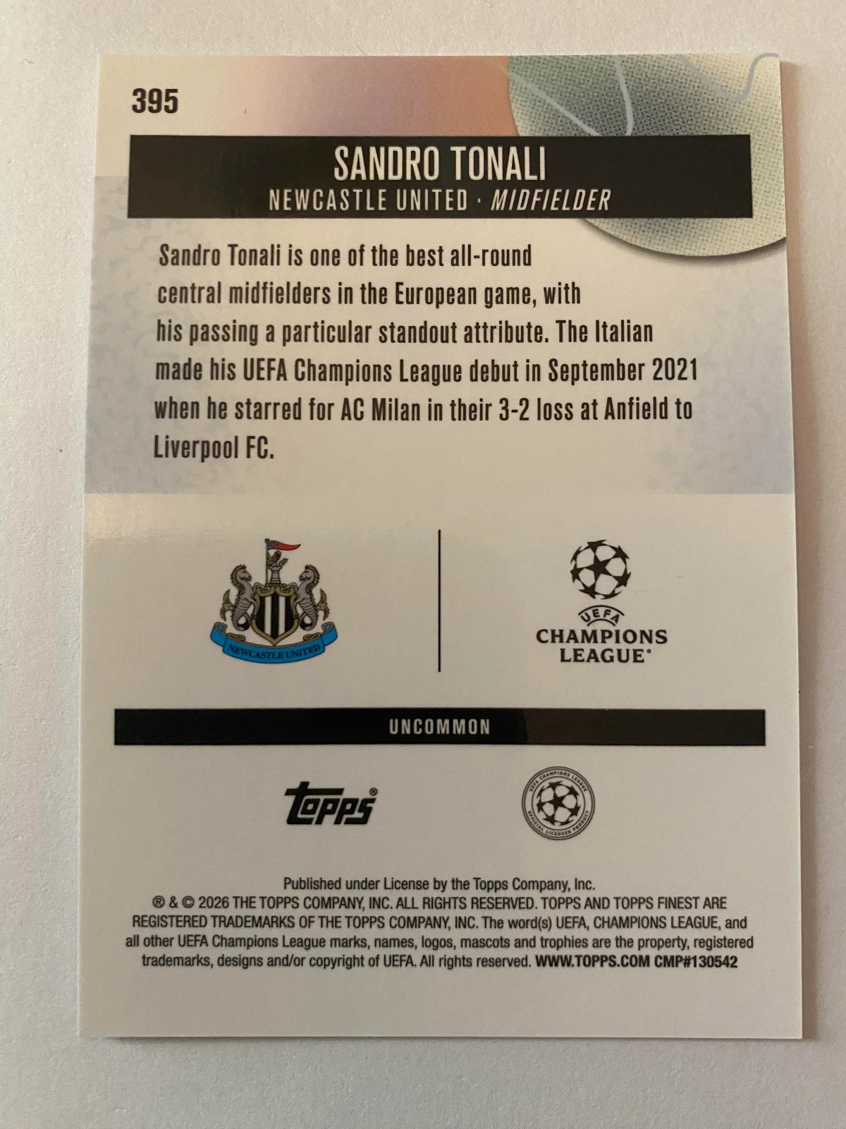 2025-26 Finest UEFA Club Competitions - #395 Sandro Tonali