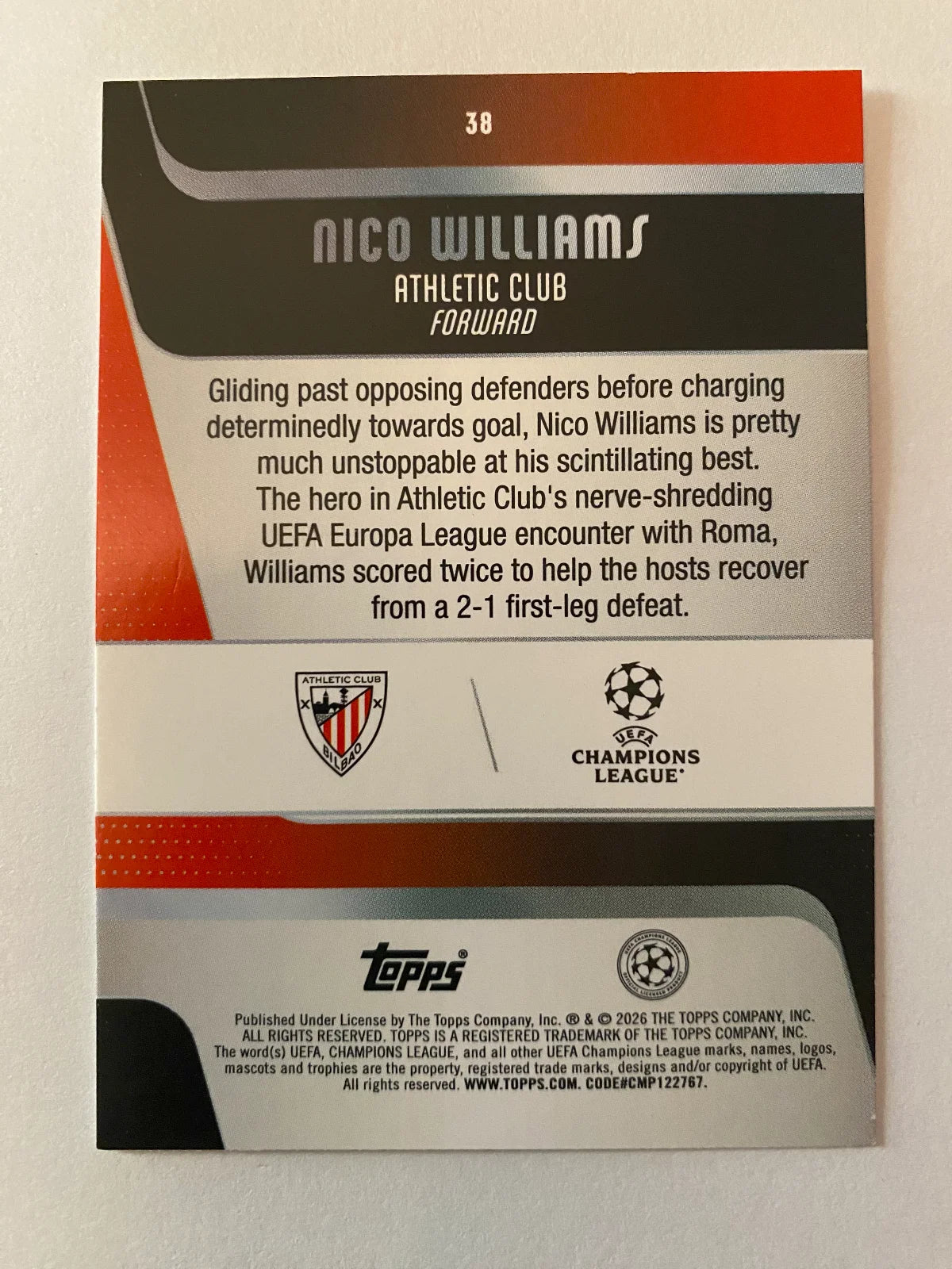 2025-26 Topps UEFA Club Competitions - #38 Nico Williams
