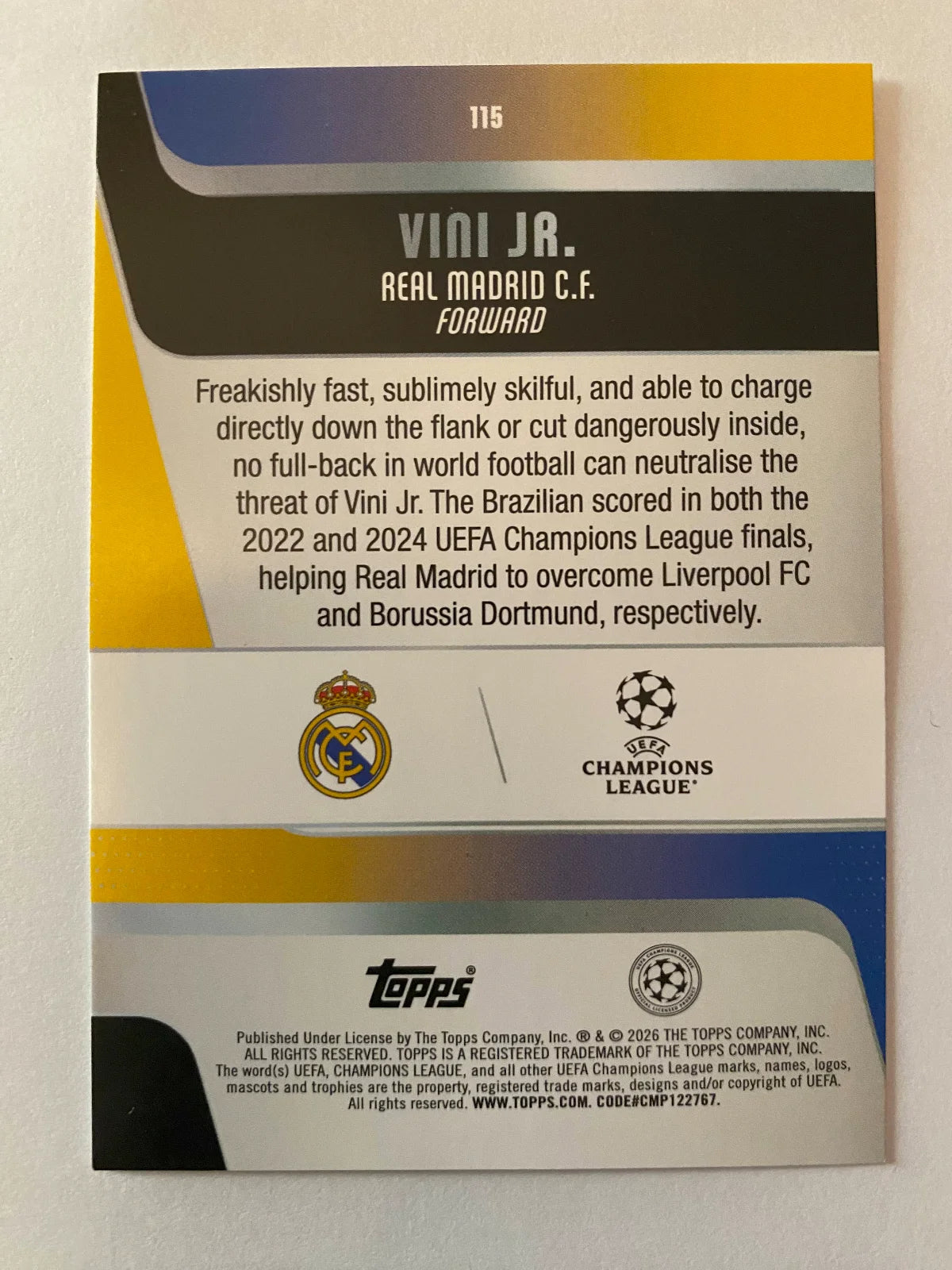 2025-26 Topps UEFA Club Competitions - #115 Vini Jr.