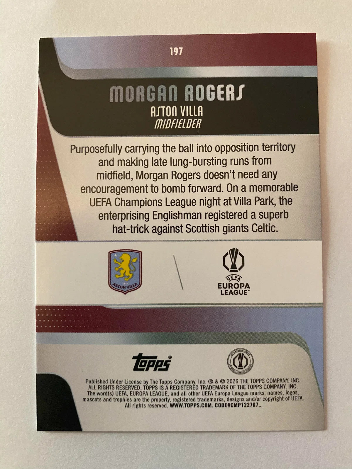 2025-26 Topps UEFA Club Competitions - #197 Morgan Rogers