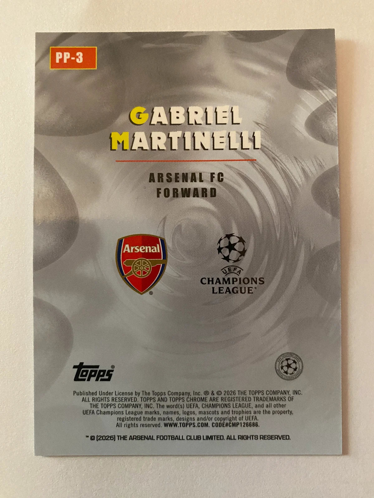 2025-26 Topps Chrome UEFA Club Competitions - Power Players #PP-3 Gabriel Martinelli