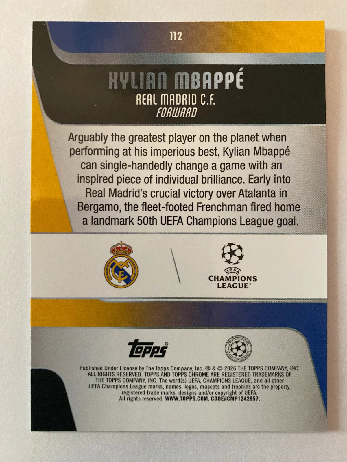 2025-26 Topps Chrome UEFA Club Competitions - Prism Refractor #112 Kylian Mbappé