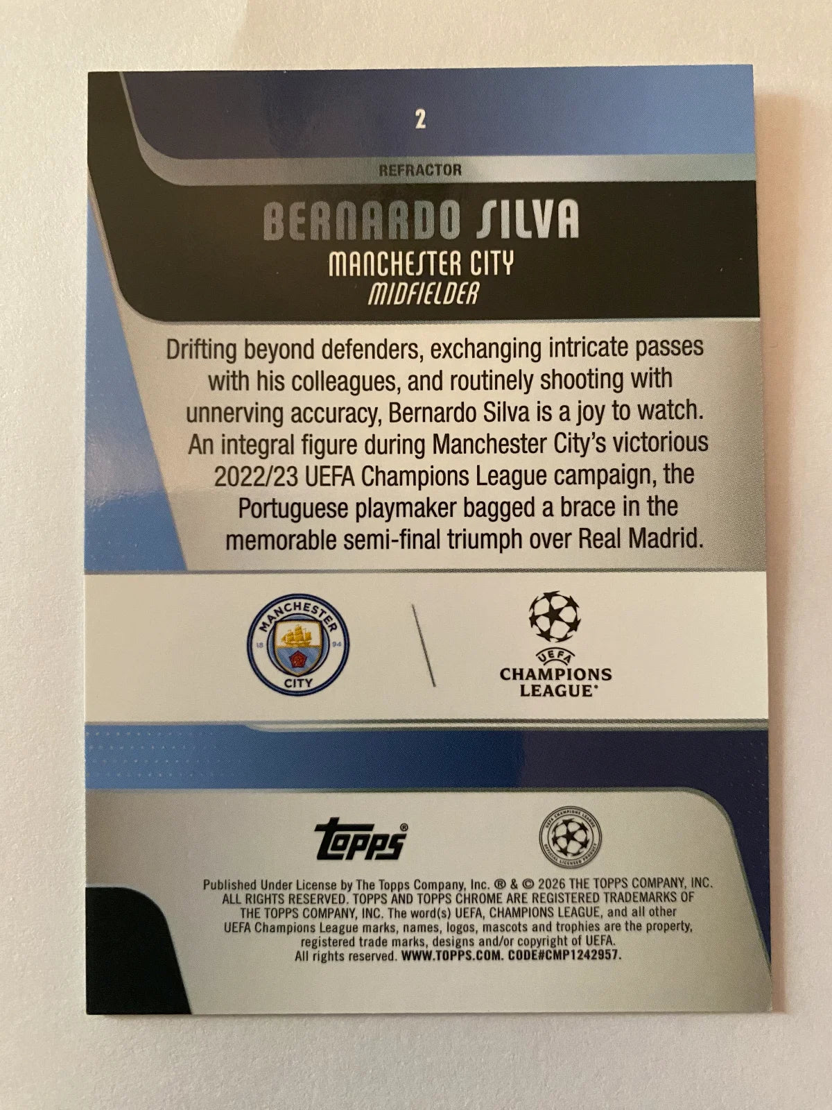 2025-26 Topps Chrome UEFA Club Competitions - Refractor #2 Bernardo Silva