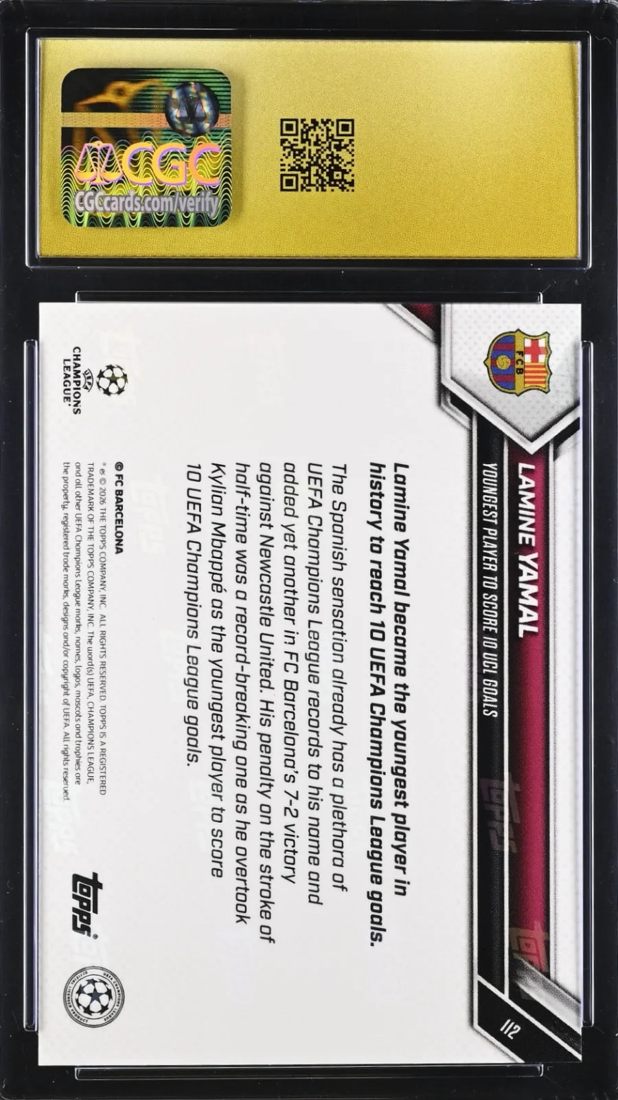 Lamine Yamal, Topps, Now UEFA CL, #112, PRISTINE 10